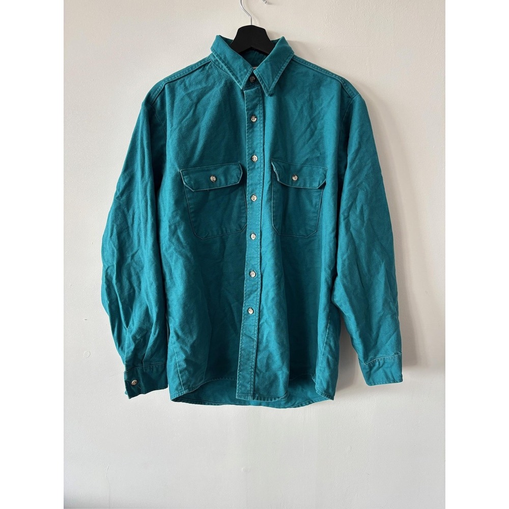 Vintage Five Brother Chamois‎ Teal Shirt Large Button Up Utility Workwear 90s